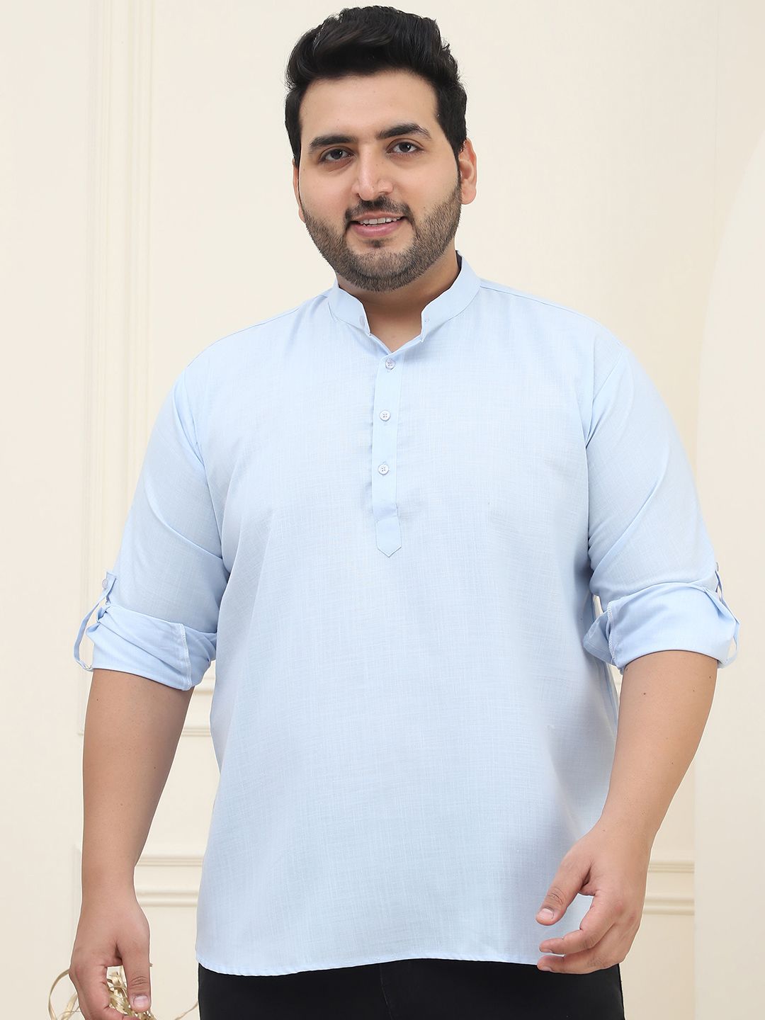 SOJANYA PLUS Men Plus Size Blue Solid Straight Kurta