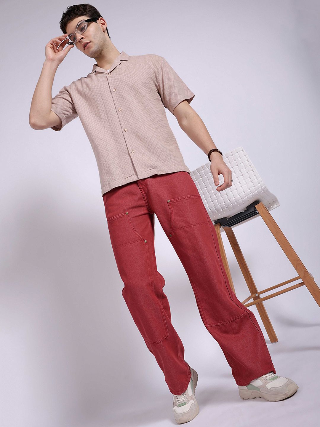 The Indian Garage Co Men Heavy Fade Mid Rise Baggy Relaxed Fit Jeans
