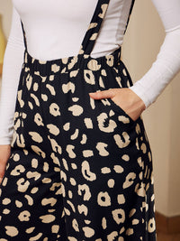 Berrylush Women Black Animal Printed Trousers with Suspenders