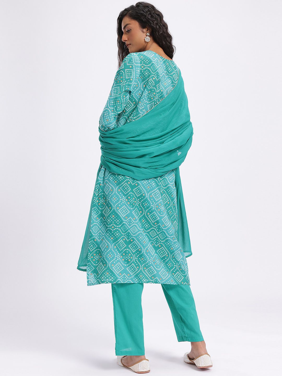 Anouk Bandhani Printed Pure Cotton Kurta with Trousers & Dupatta