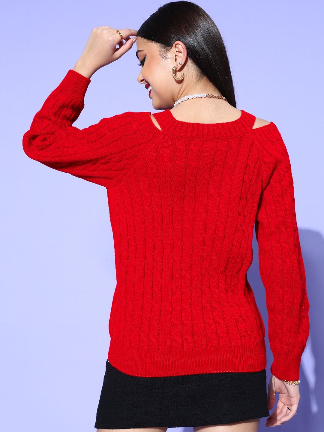 Berrylush Women Stunning Red Cable Knit Knits Bits Sweater