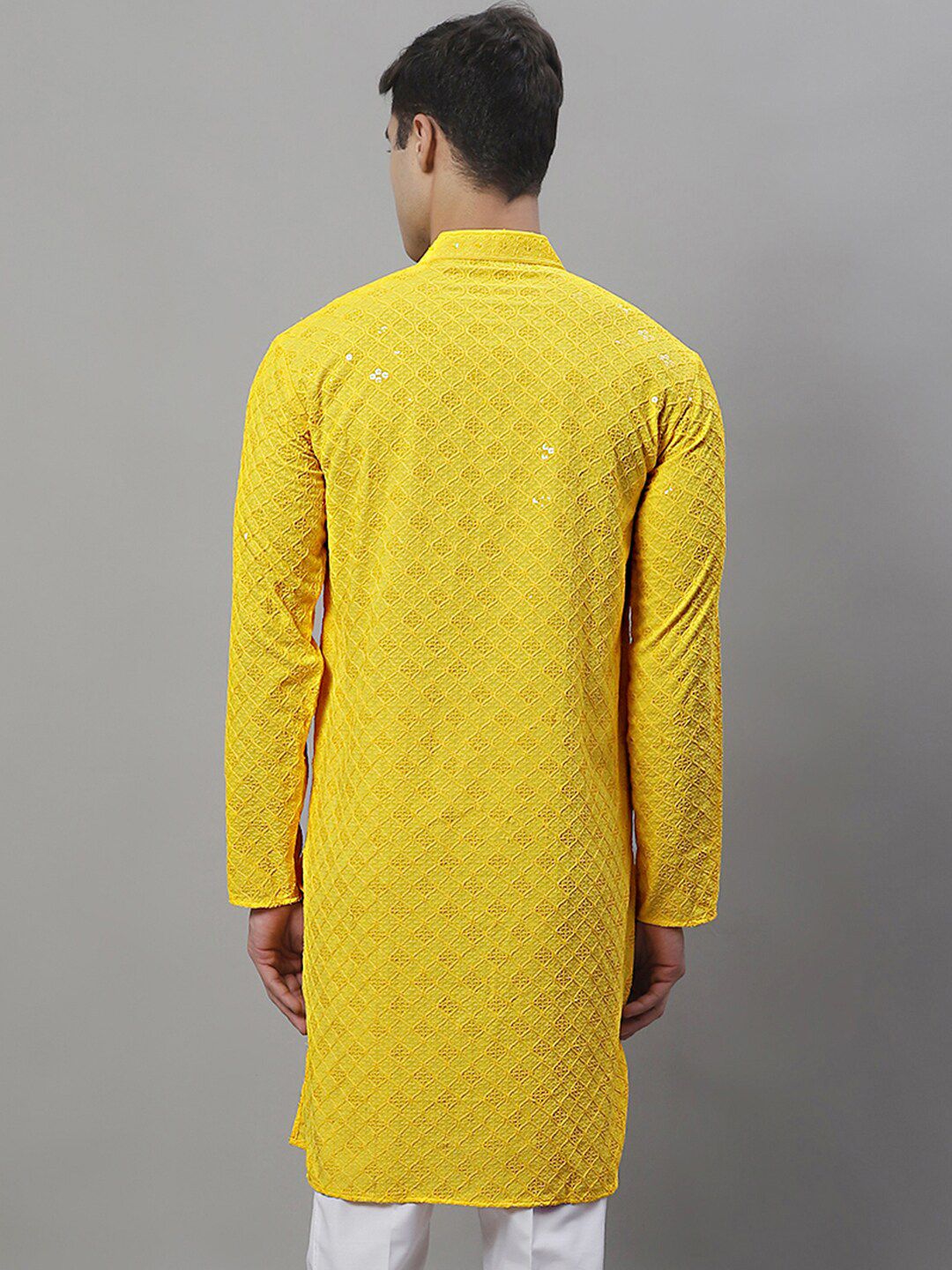 Jompers Mandarin Collar Ethnic Motifs Embroidered Chikankari Kurta