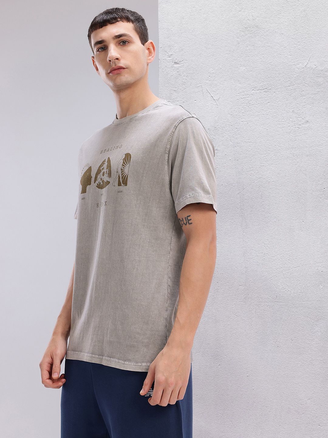 HRX by Hrithik Roshan Washed Pure Cotton Yoga T-shirt