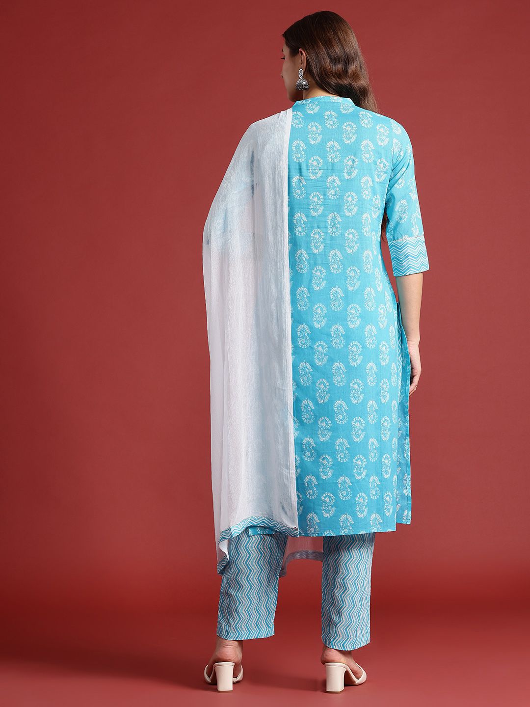 Anouk Floral Print Pure Cotton Kurta with Trousers & Dupatta