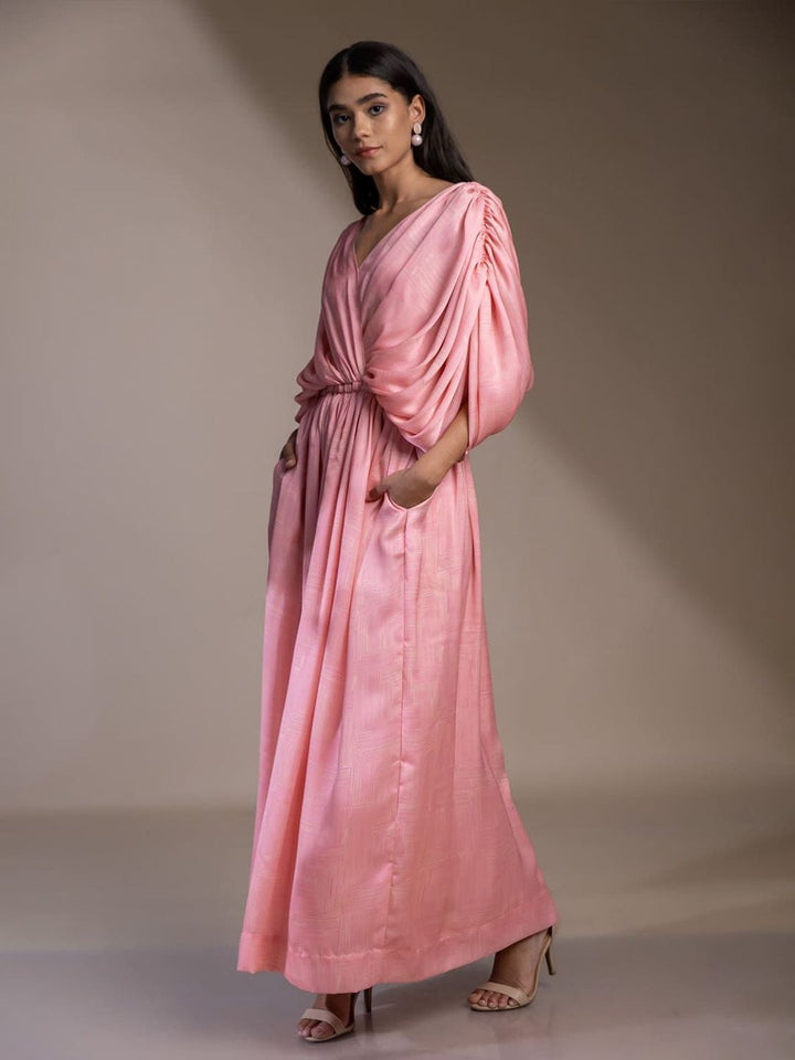 Mamicha Print Puff Sleeve Georgette Maxi Dress