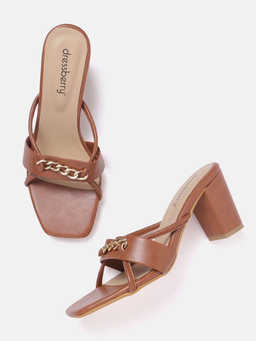 DressBerry Block Heels With Chain Detail