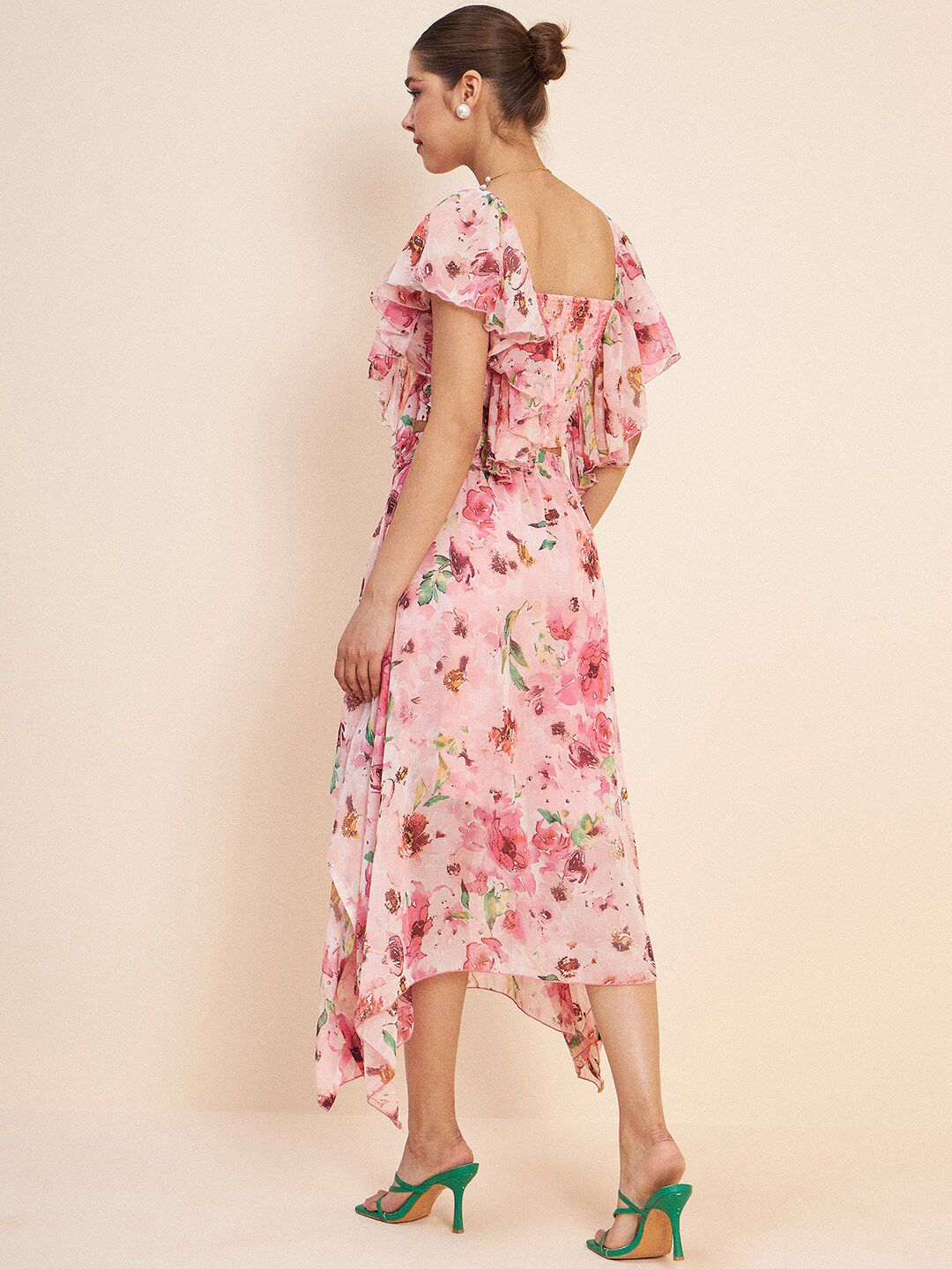 Antheaa Floral Printed Ruffled Crop Top & Skirt