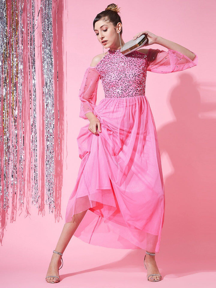 STREET 9 Women Floral Halter Neck Net Maxi Dress