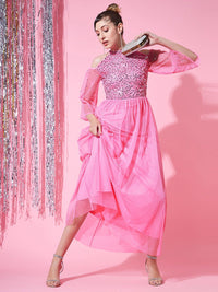 STREET 9 Women Floral Halter Neck Net Maxi Dress
