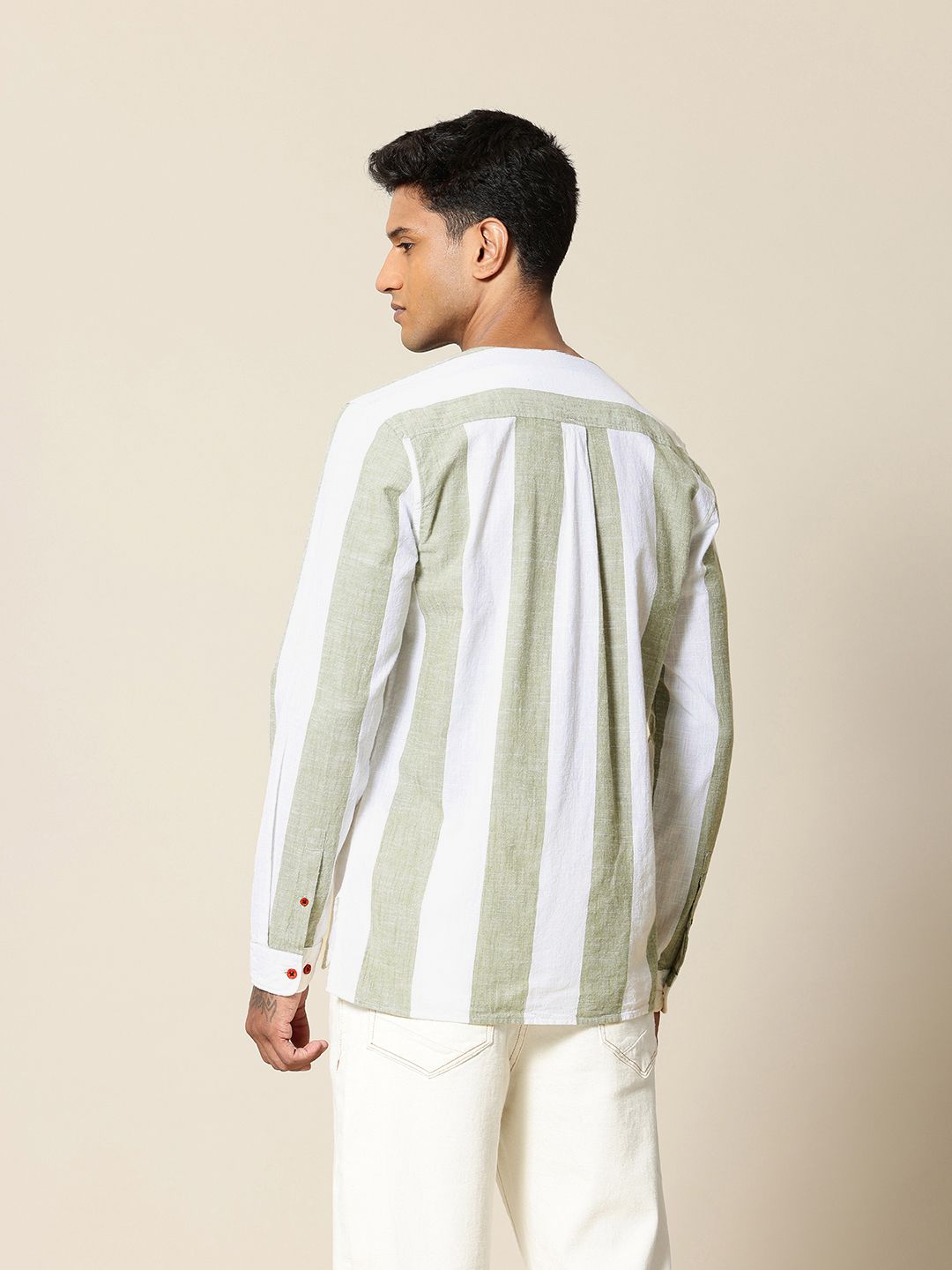 Mr Bowerbird Liberal Fit Self Striped Cotton Linen Casual Shirt