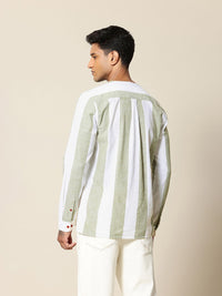 Mr Bowerbird Liberal Fit Self Striped Cotton Linen Casual Shirt
