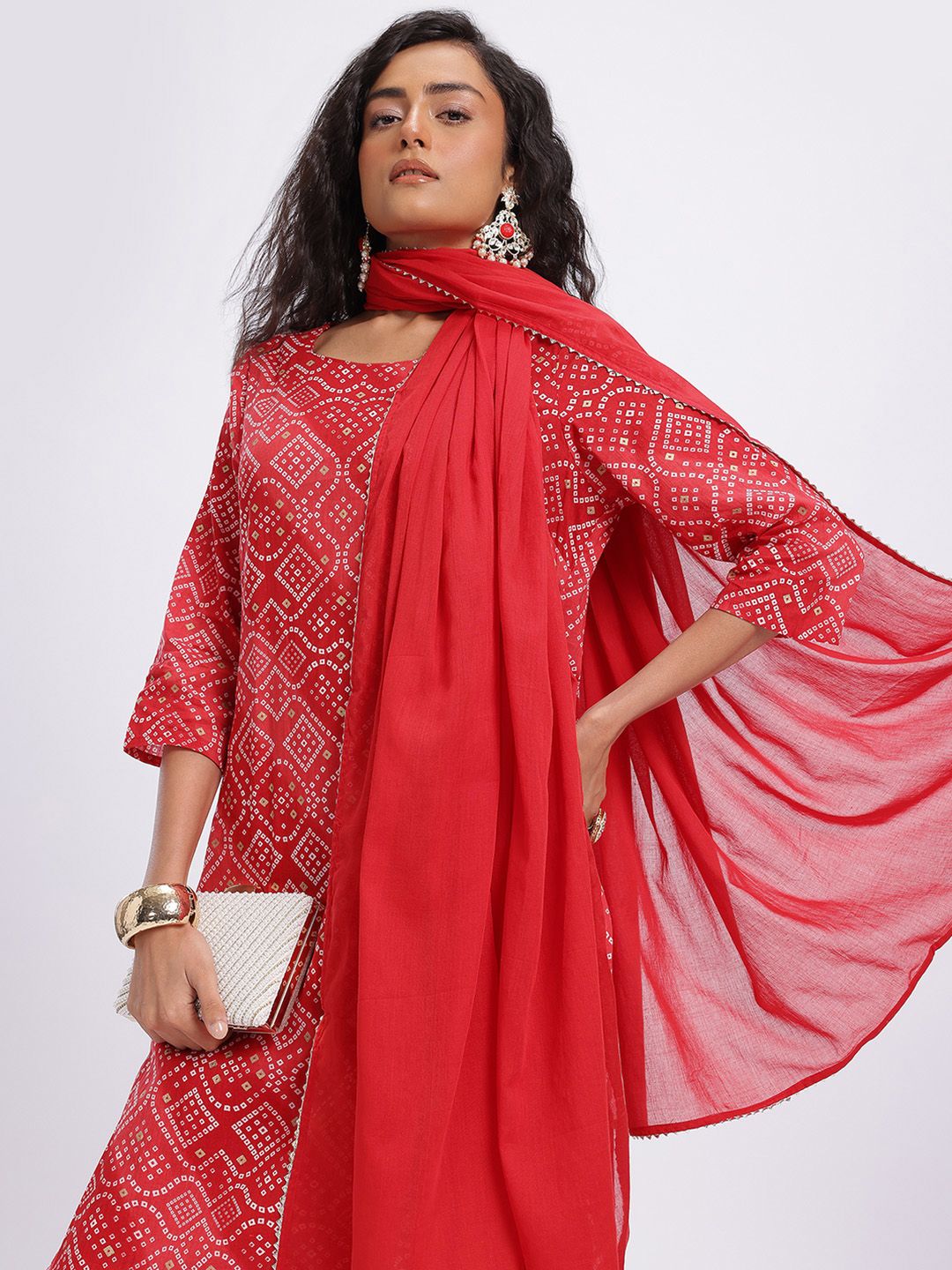 Anouk Floral Printed Pure Cotton Kurta with Trousers & Dupatta