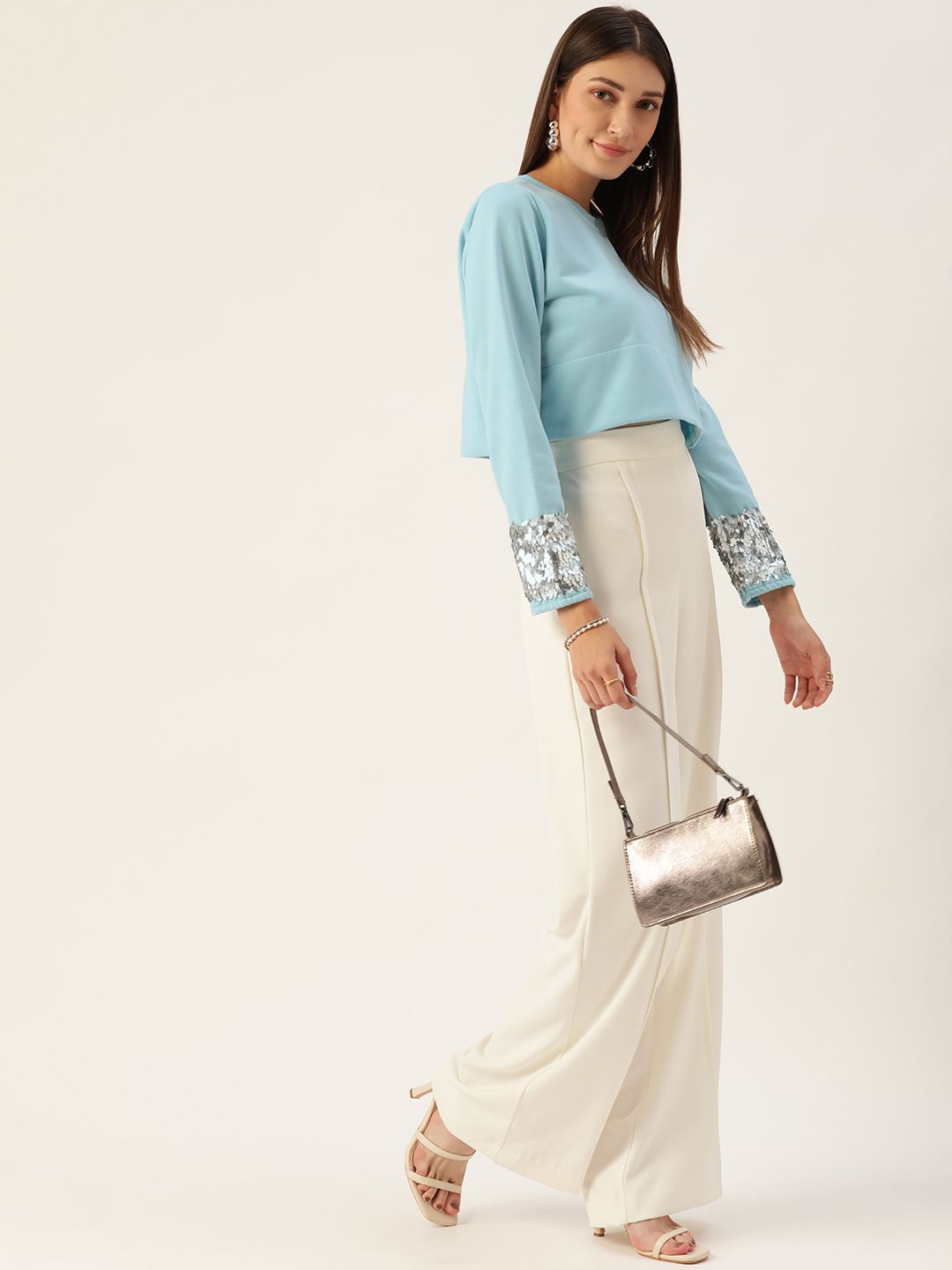 Antheaa Women Turquoise Blue Sweatshirt