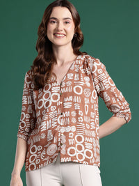 DressBerry Printed Ruched Sleeve Top