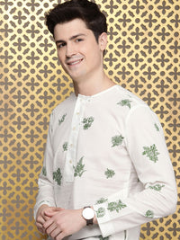 House of Pataudi Men Floral Printed Regular Pure Cotton Jashn Kurta with Trousers