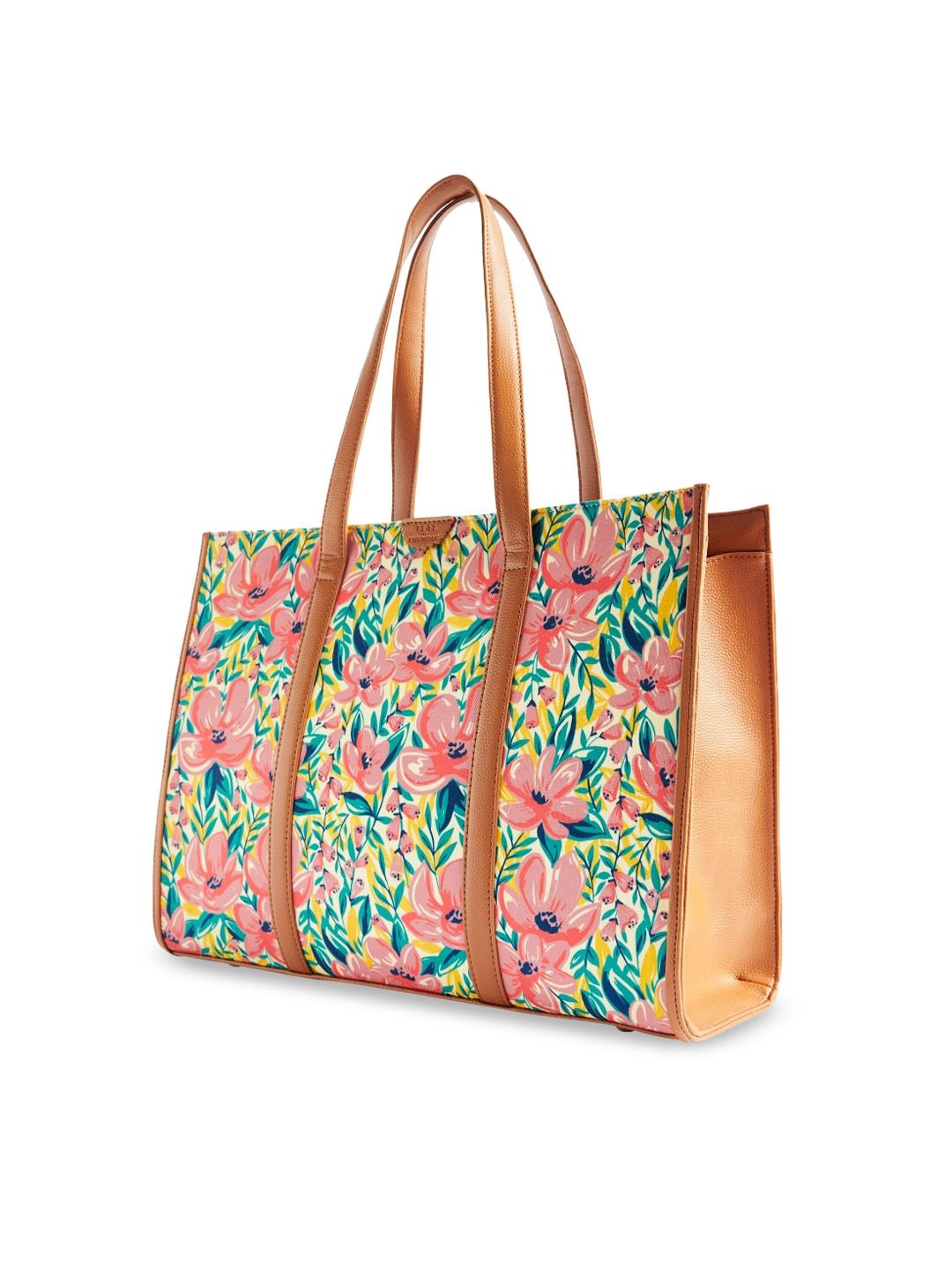 TEAL BY CHUMBAK Floral Printed Oversized Shopper Shoulder Bag