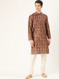 SOJANYA Men Brown & Beige Printed Straight Kurta