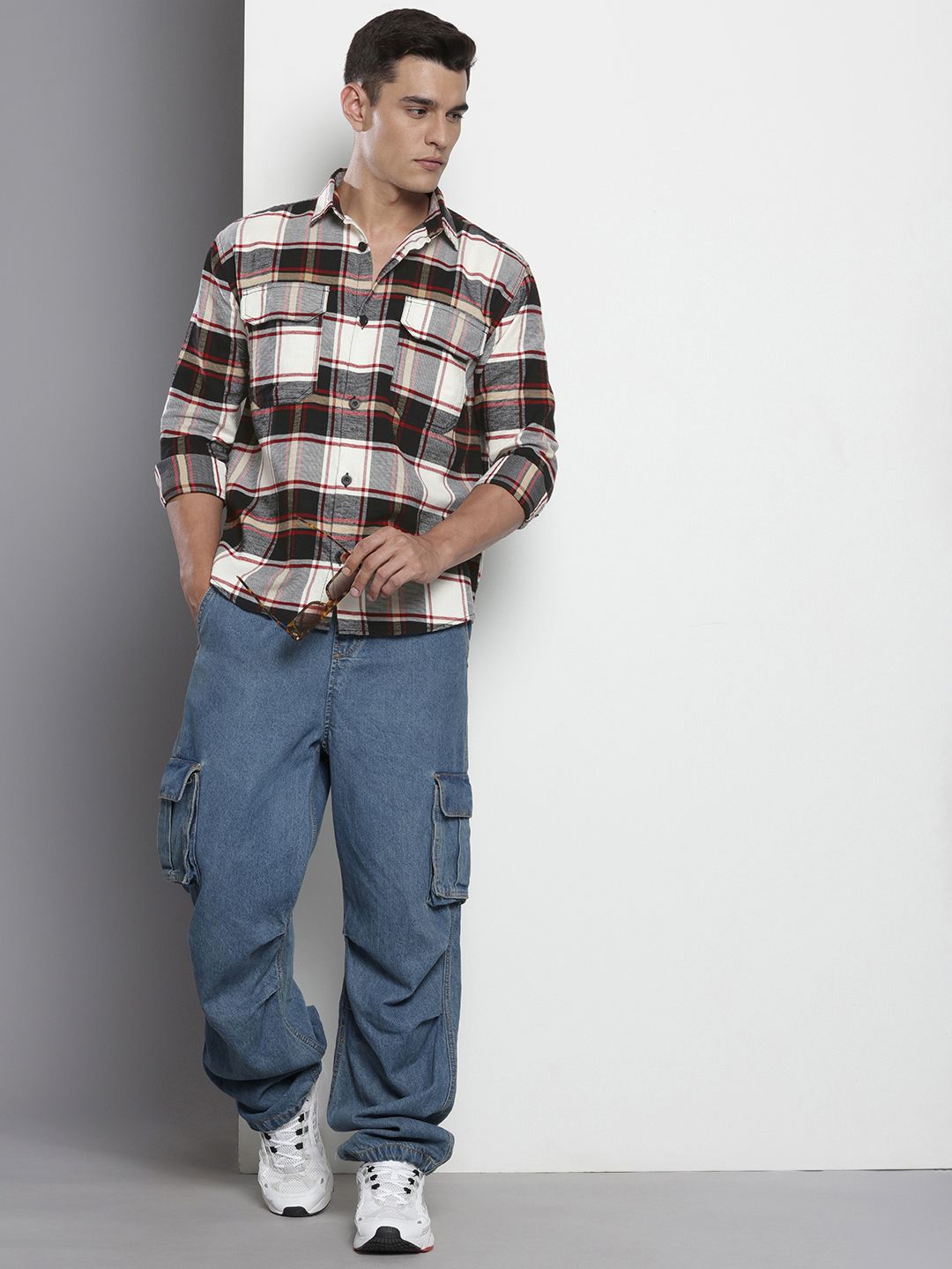 The Indian Garage Co Pure Cotton Checked Drop-Shoulder Sleeves Relaxed Fit Casual Shirt