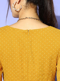 Berrylush Women Mustard Self-Design Once Upon a Sleeve Dress