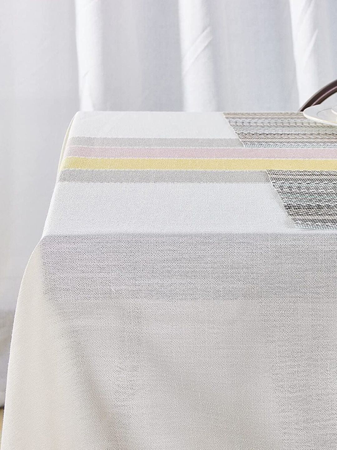 URBAN SPACE Yellow & White 4 Seater Striped Table Cloth