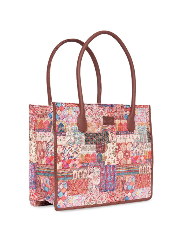 ZOUK Ethnic Motifs Printed Oversized Shopper Jute Handheld Bag