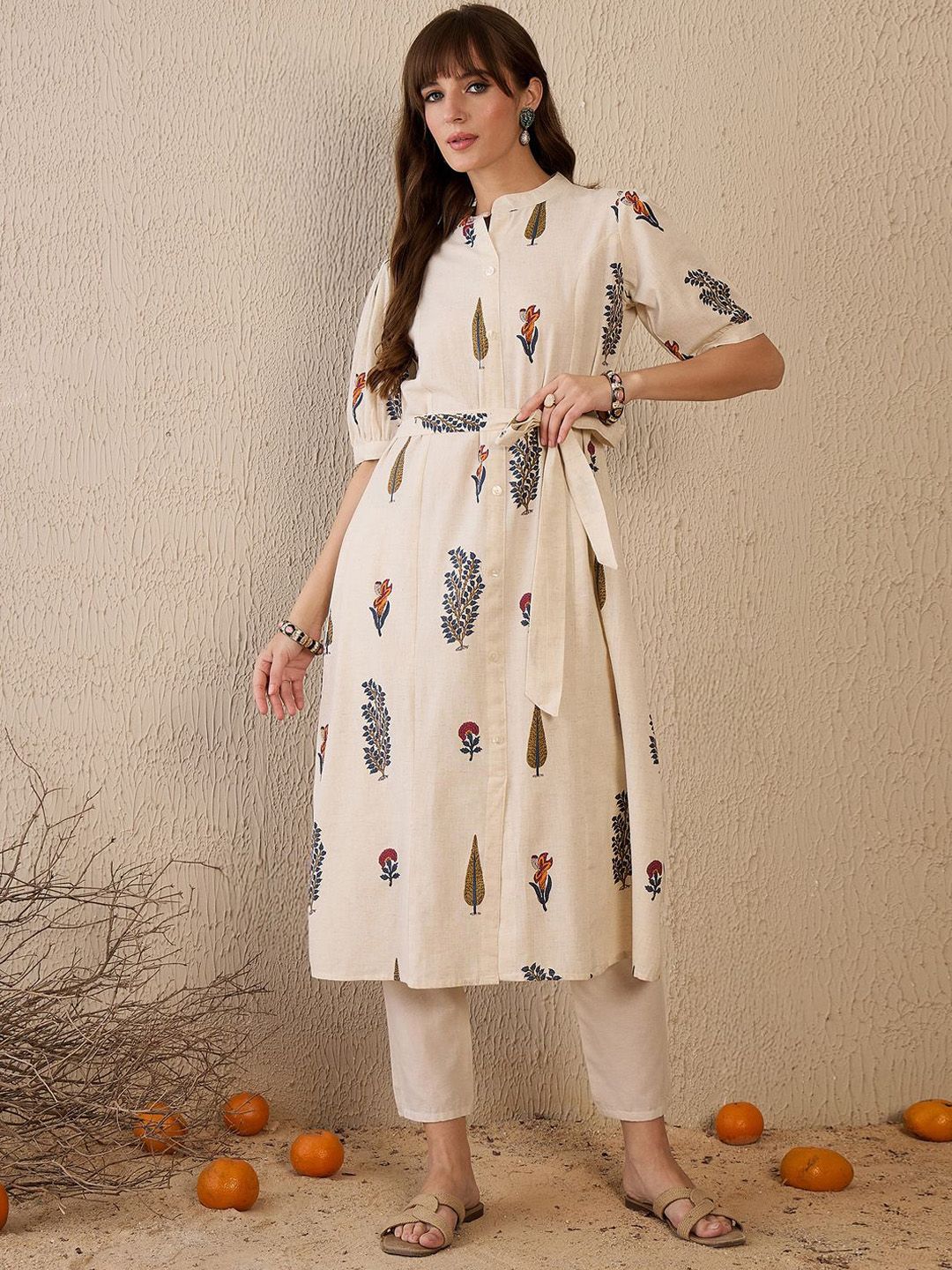 Indo Era Women Floral Printed Khadi Kurta
