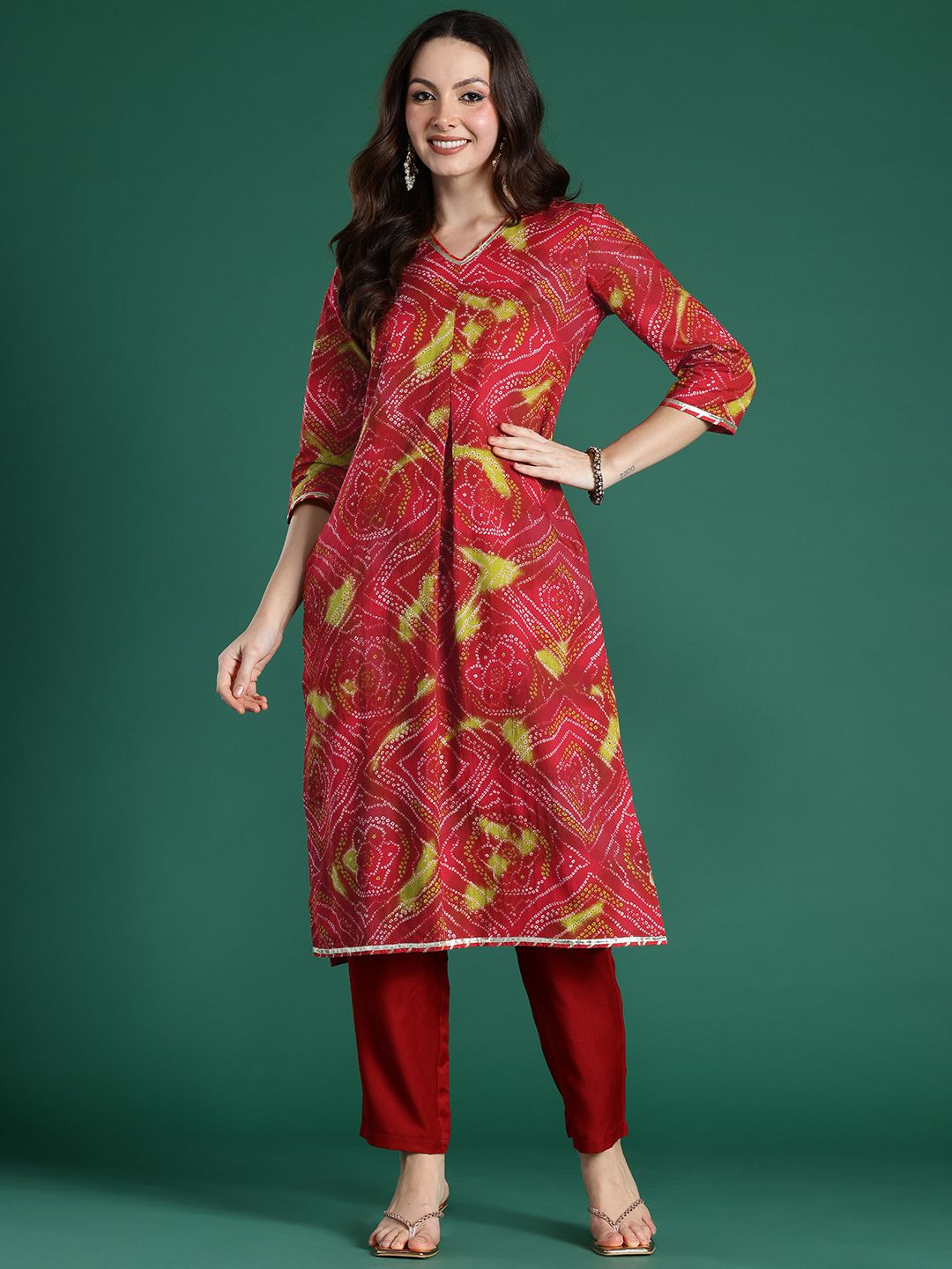 Indo Era Bandhani Printed Pure Cotton Gotta Patti Kurta