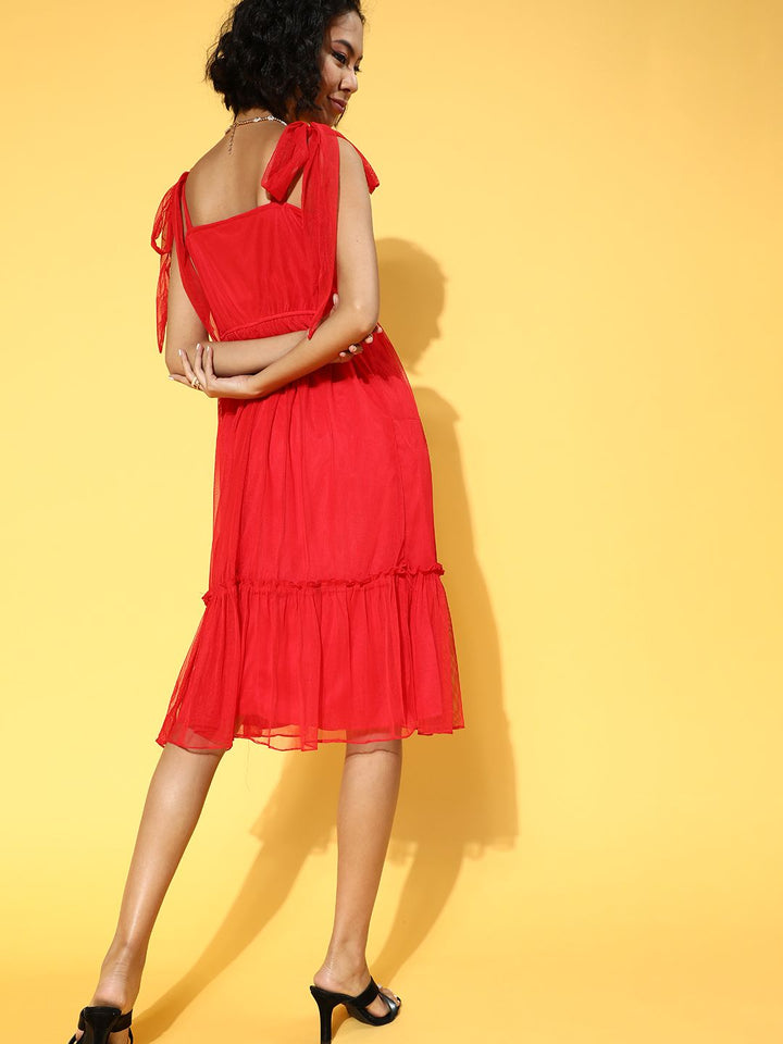Athena Women Chic Red Solid Tiered Dress