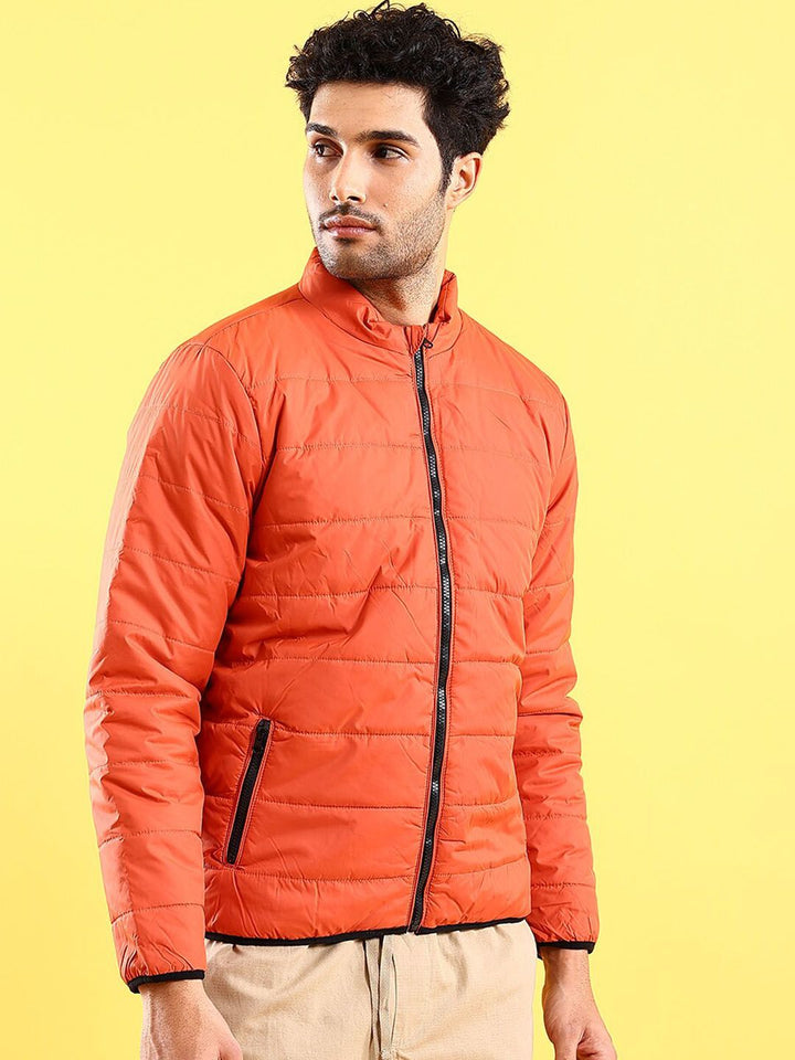 The Indian Garage Co Men Rust Colourblocked Crop Outdoor Padded Jacket
