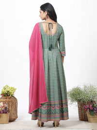 W Floral Printed Round Neck Maxi Dress With Dupatta