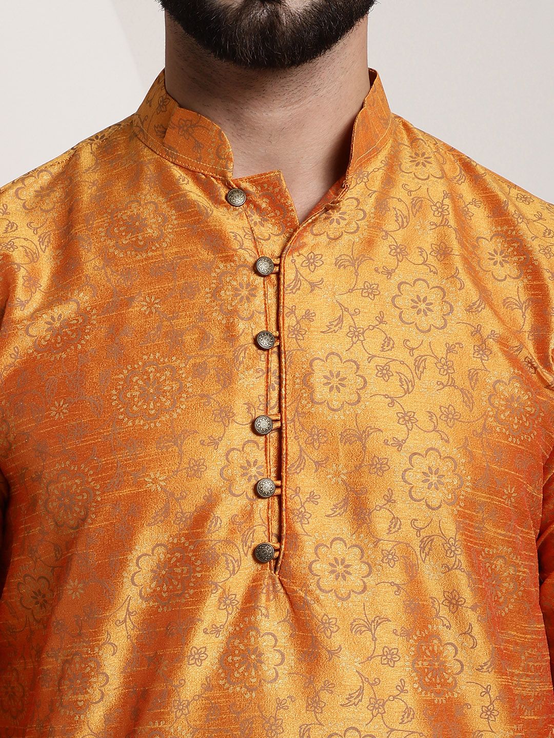 SOJANYA Men Orange & White Ethnic Motifs Printed Regular Kurta with Churidar