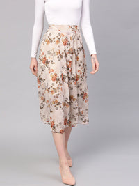 SASSAFRAS Beige & Orange Printed A-Line Skirt