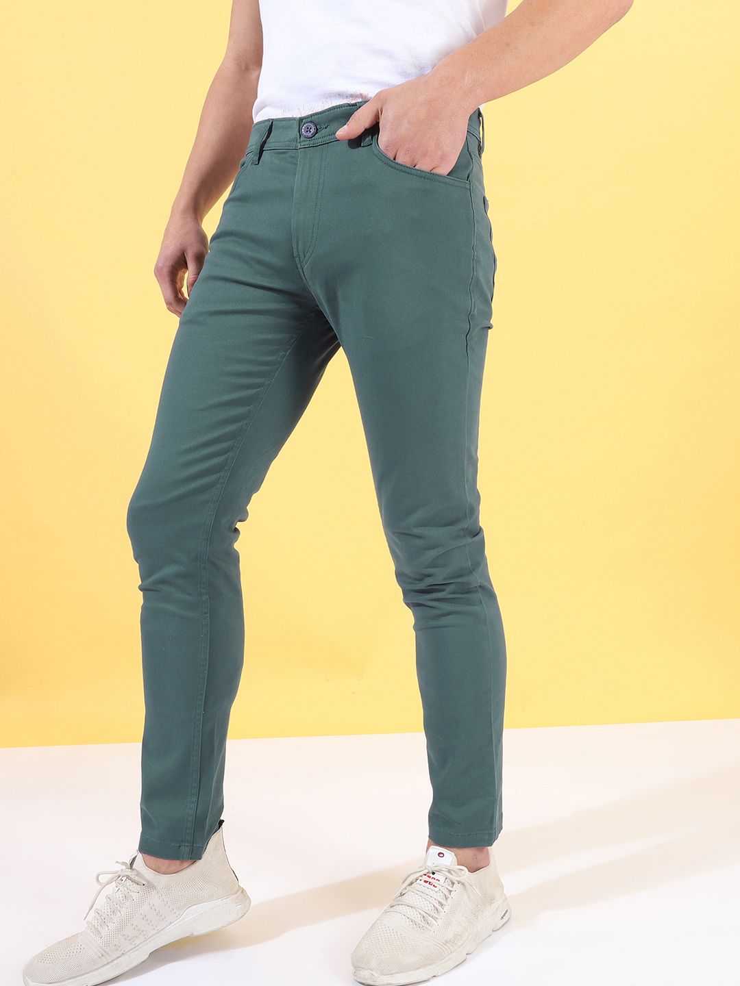 The Indian Garage Co Men Teal Blue Slim Fit Chinos Trousers
