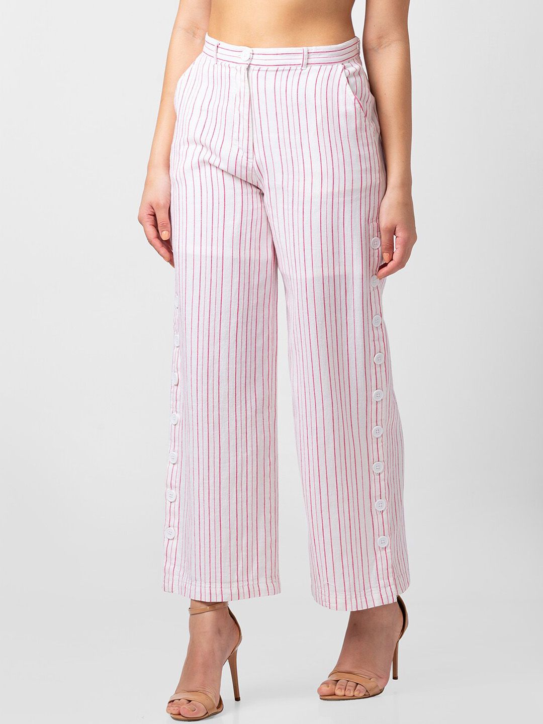 SPYKAR Women Striped Cropped Cotton Trousers