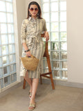 Libas Floral Printed Bell Straight Shirt Midi Dress With Waist Belt