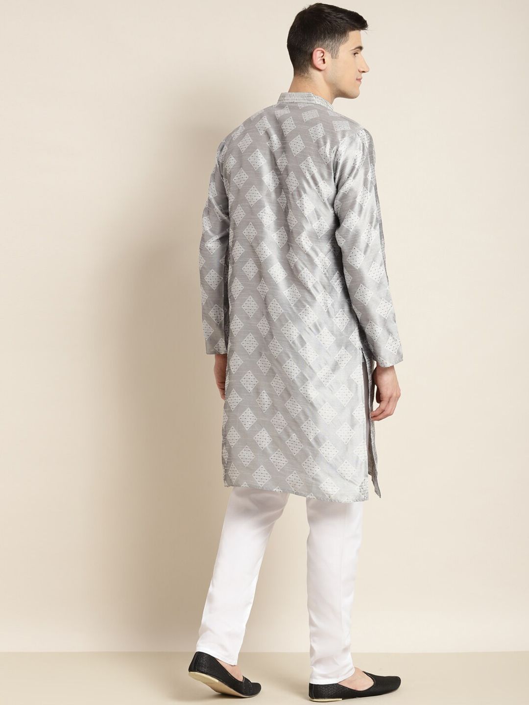 SOJANYA Motif Etnik Printed Mandarin Collar Benang Kerja Sutera Cotton Kurta