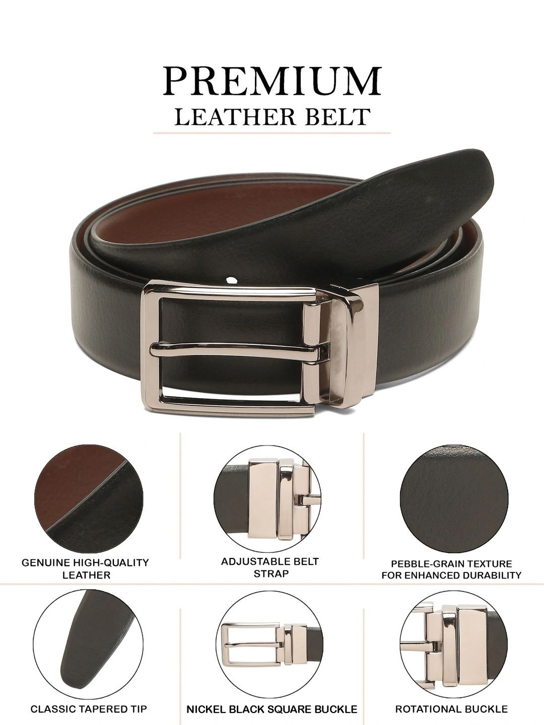 Teakwood Leathers Men Textured Leather Reversible Formal Belt