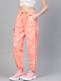 SASSAFRAS Women Peach-Coloured Tie & Dye Twill Pure Cotton Joggers