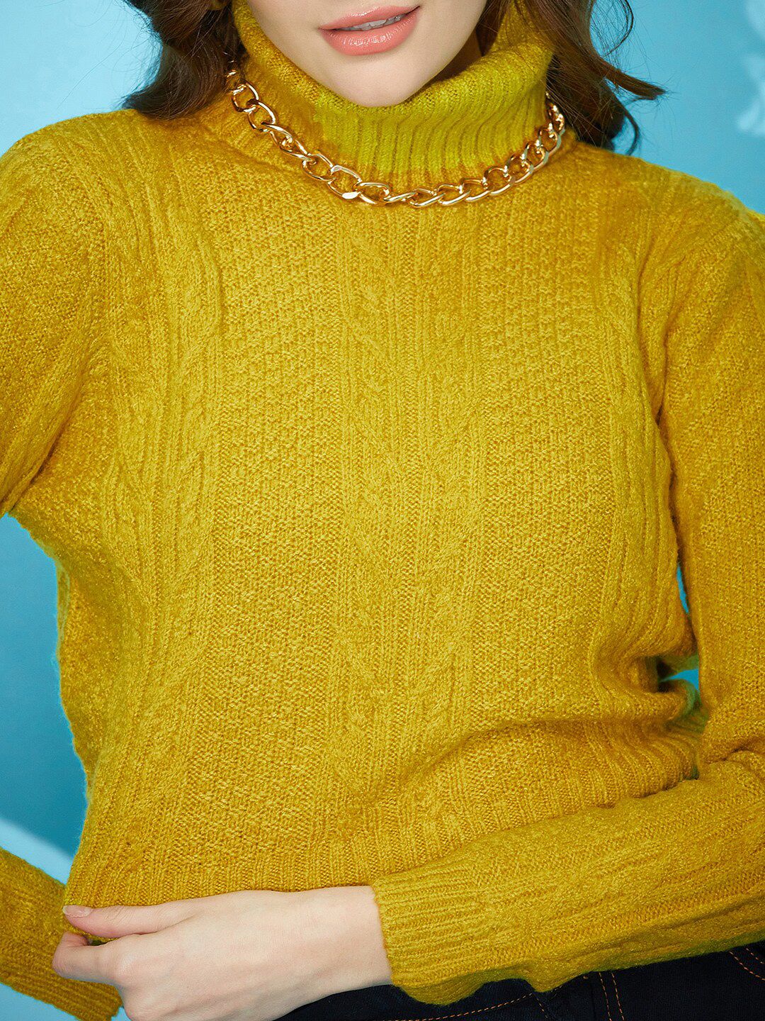 STREET 9 Self Design Turtle Neck Acrylic Pullover