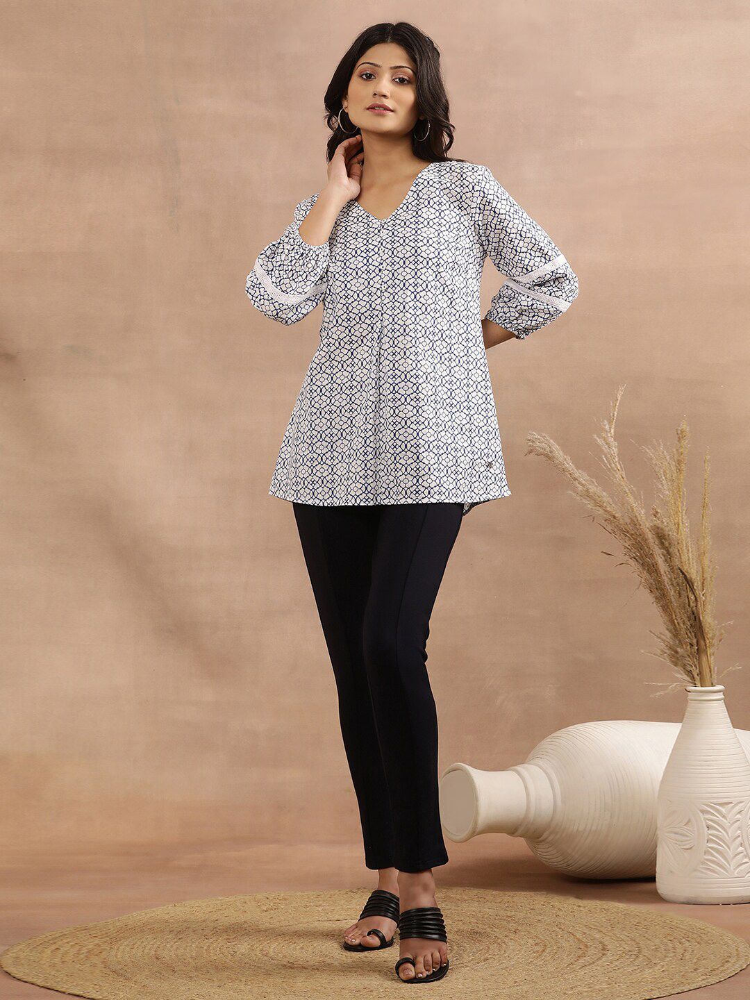 W Geometric Printed Pure Cotton Top