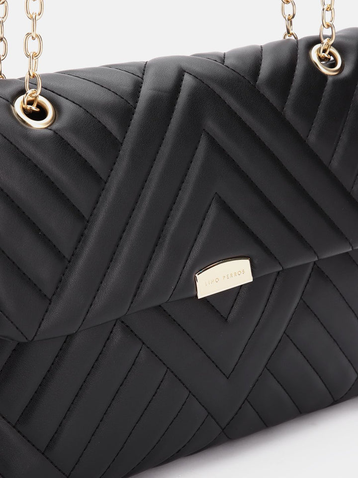 Lino Perros Women Striped Structured Satchel Bag with Quilted Detail
