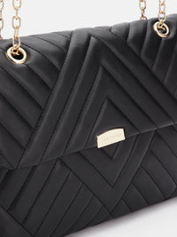 Lino Perros Women Striped Structured Satchel Bag with Quilted Detail
