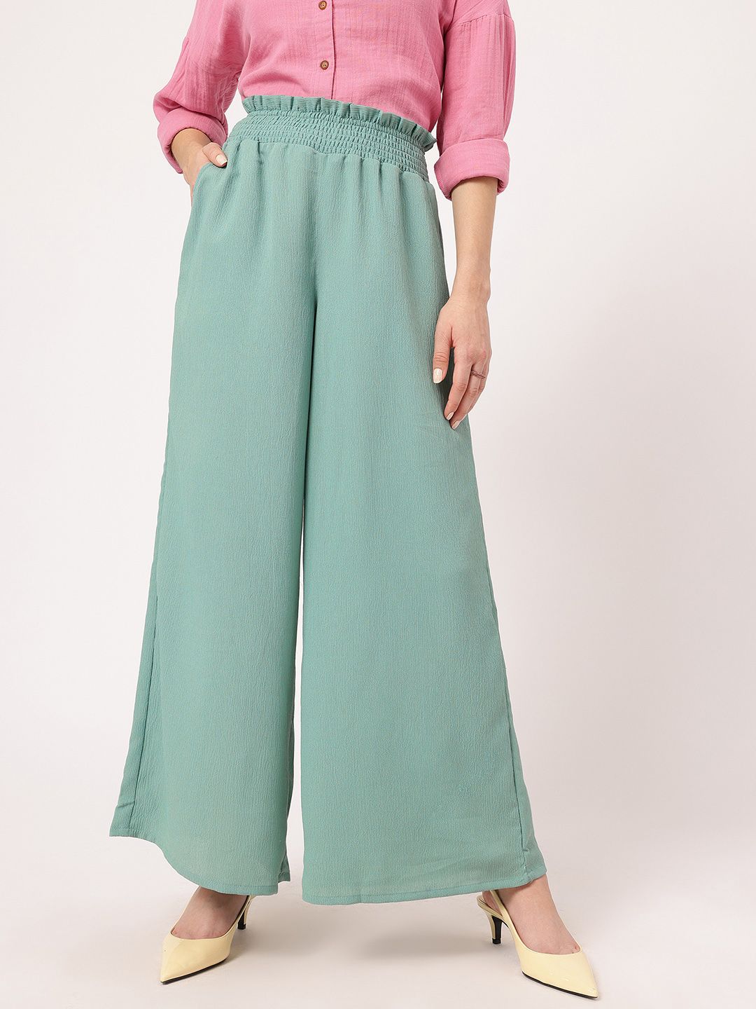 DressBerry Women Freedom Flow Textured Wide Leg Trousers