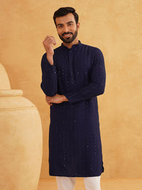 SOJANYA Lelaki Sulam Kurta Kapas Tulen dengan Piyama