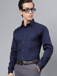 Hancock Men Nayy Blue Solid French Cuff Pure Cotton Slim Fit  Formal Shirt