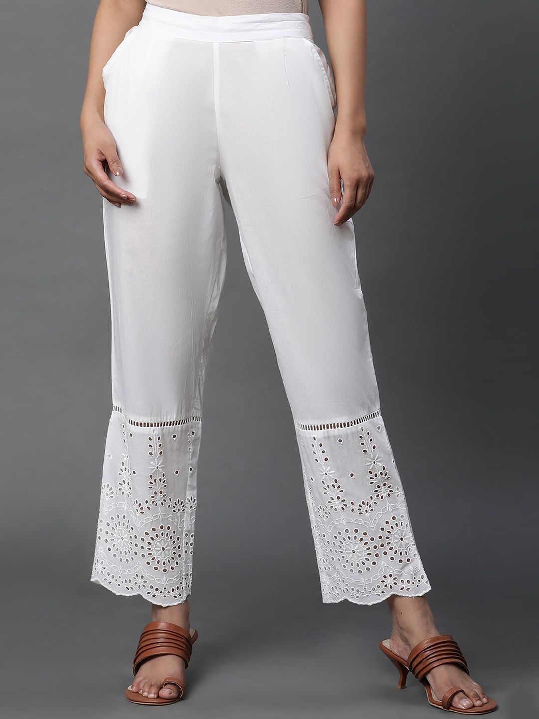 W Women Pure Cotton Straight Fit Cigarette Trousers