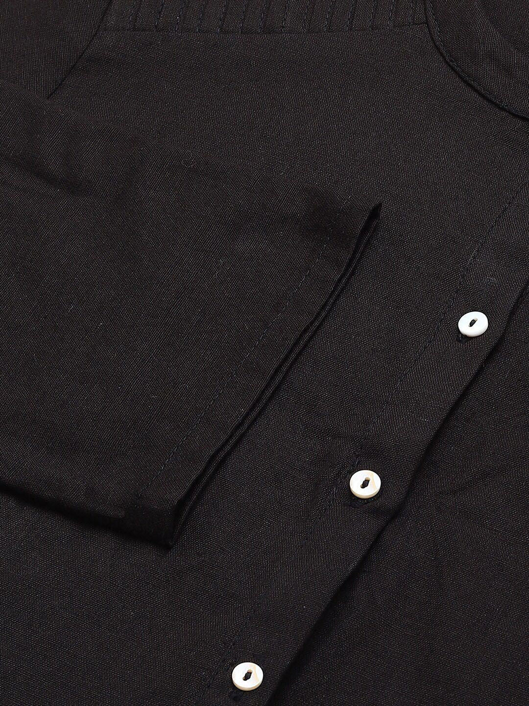 W Black Mandarin Collar Roll-Up Sleeves Pathani Kurta