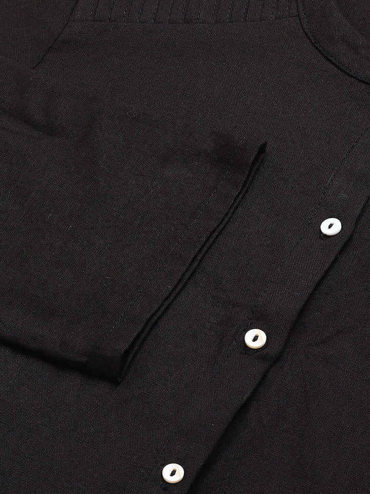 W Black Mandarin Collar Roll-Up Sleeves Pathani Kurta