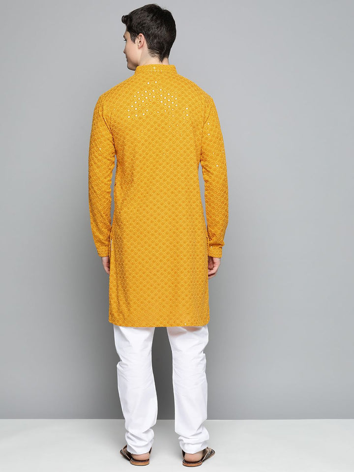 Jompers Men Floral Embroidered Chikankari Pure Cotton Kurta with Pyjamas