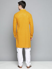 Jompers Men Floral Embroidered Chikankari Pure Cotton Kurta with Pyjamas